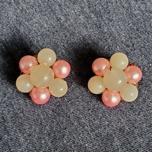 Vintage Pink Cluster Bead Clip on Earrings- Made in Japan